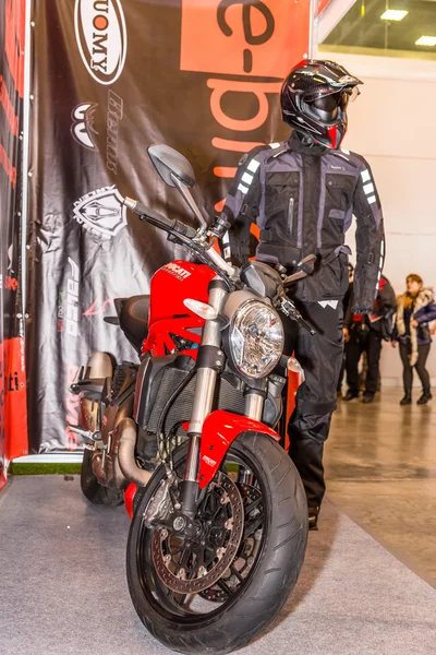 Motopark-2015 (BikePark-2015). The exhibition stand of the Internet shop of equipment E-biker. — Stock Photo, Image