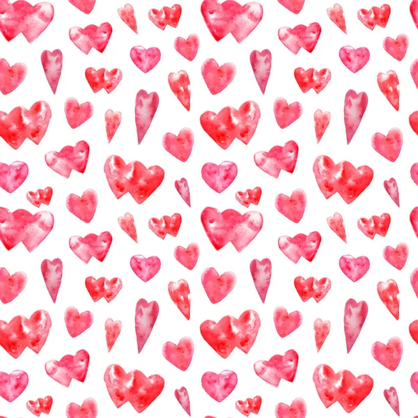 Suluboya Kırmızı Pembe Kalpler Pürüzsüz Desen Sevgililer Günü Arkaplanının Tekrarı — Stok fotoğraf