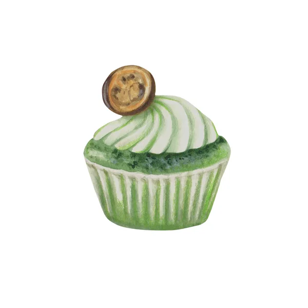Зеленый Кекс Ручной Работы Взбитыми Сливками Монетами Праздник Святого Патрика — стоковое фото