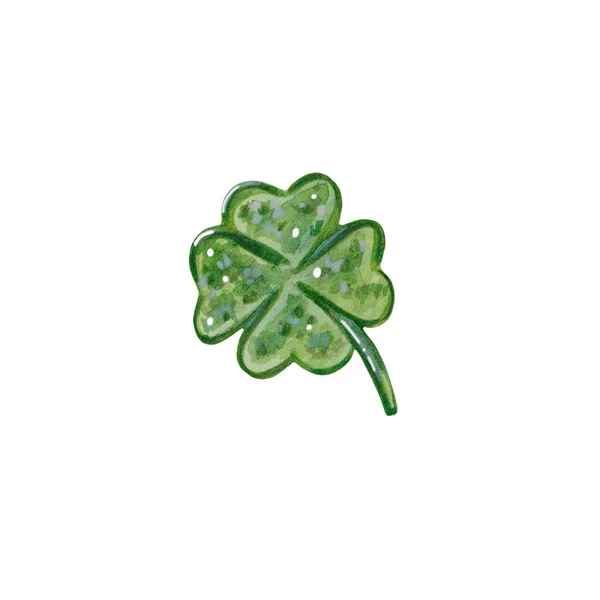 Aquarell Grün Vier Blatt Shamrock Irische Feiertagsdekoration Ein Glückssymbol Einzelnes — Stockfoto