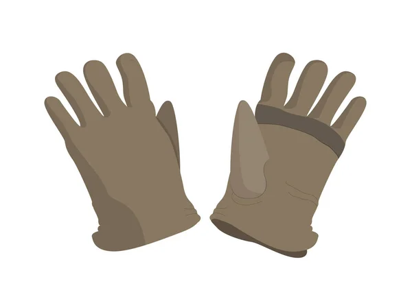 Pair of brown leather worker building glove for hand protection — Stock Vector