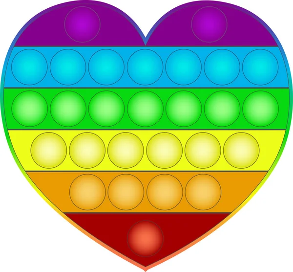 Pop it antistress popular toy. Silicon heart like toy for children and teenagers. Rainbow colors — Image vectorielle