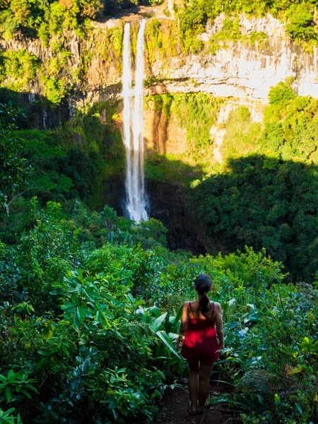 Letecký Pohled Chamarel Vodopád Tropické Džungli Mauricia — Stock fotografie