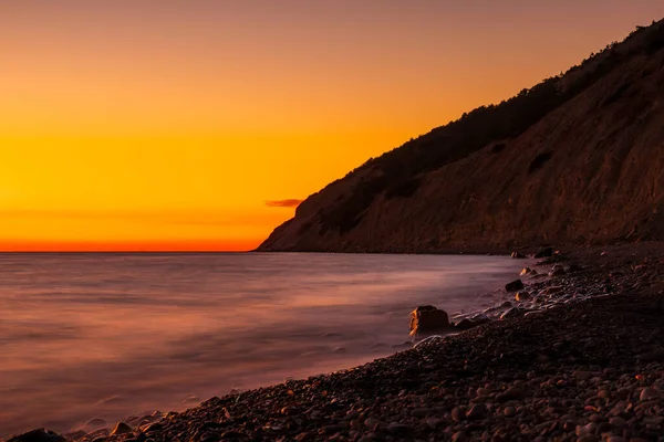 Ocean Stone Beach Waves Bright Sunset Sunrise — Stock Photo, Image