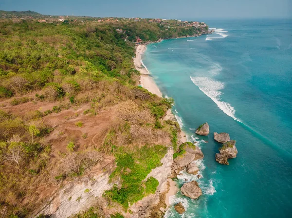 Magnifique Littoral Uluwatu Océan Turquoise Bali Vue Aérienne — Photo