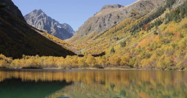 Berg Sjö Med Transparent Vatten Och Färgglada Träd — Stockvideo