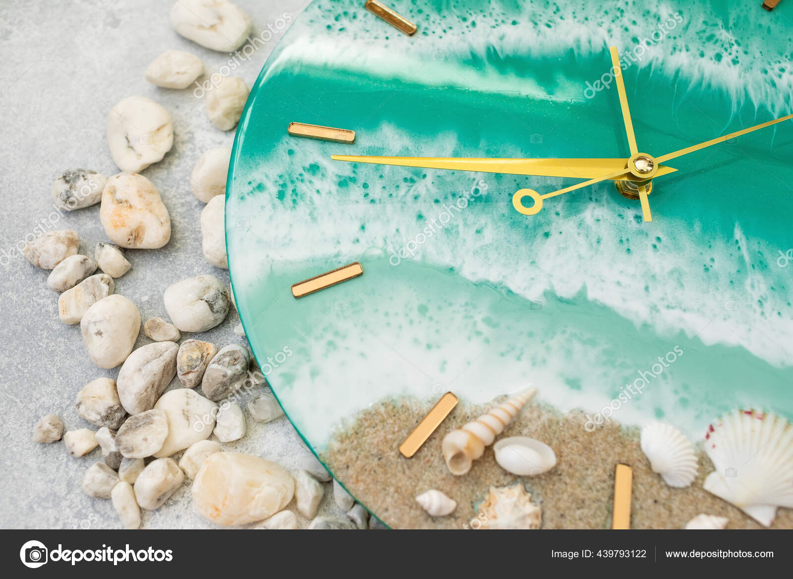 Reloj Pared Con Agujas Reloj Resina Epoxi Arte Con Olas — Foto de