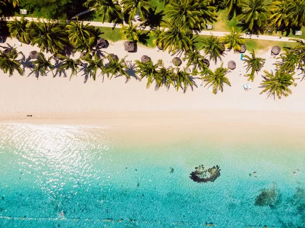Playa Lujo Con Palmeras Coco Océano Azul Mauricio Vista Aérea —  Fotos de Stock