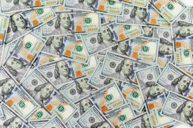 Amerikan doları dokusu. Yüz dolarlık banknotların arka planı.