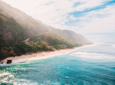 Dağlı ve Hint okyanuslu kumlu kumsal manzarası