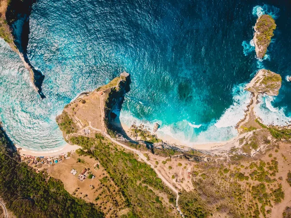 Vista Aérea Playa Con Océano Azul Nusa Penida Vista Del — Foto de Stock