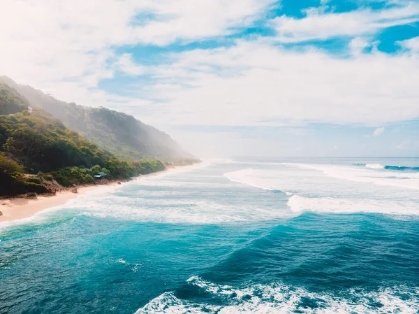 Aerial View Sandy Beach Blue Ocean Waves — Stock Photo, Image