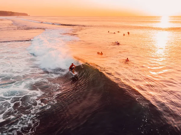 June 2021 Bali Indonesia Aerial View Surfing Barrel Wave Perfect — Stock Photo, Image