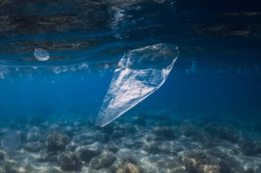 Plastik torba ile sualtı okyanusu, ekolojik sorun