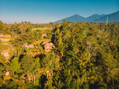 Endonezya 'nın Bali adasındaki yerel köy ve dağların havadan görünüşü