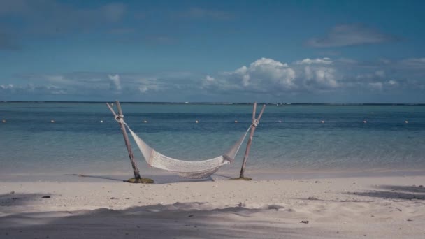 Tropical Scenery Hammock Beach Blue Ocean Boats Blue Sky Mauritius — Stock videók