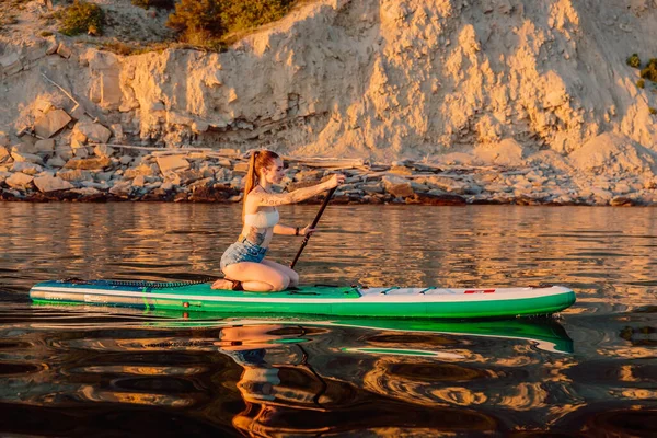 May 2021 Anapa Russia Slim Girl Stand Paddle Board Quiet — Stock Photo, Image