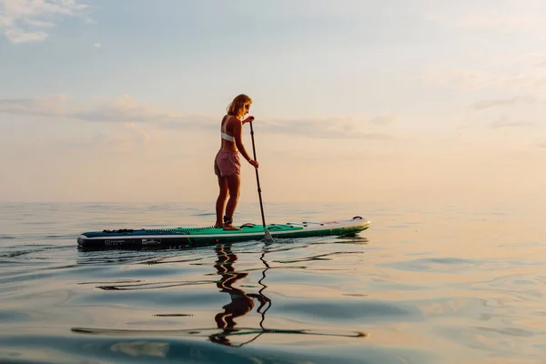 June 2021 Anapa Russia Sporty Girls Float Stand Paddle Board — Stock Photo, Image