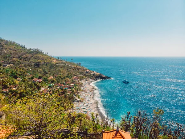 Vue Aérienne Est Bali Avec Des Bateaux Sur Plage Océan — Photo