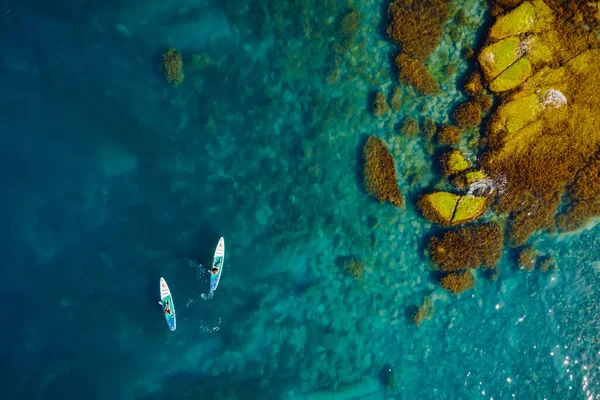 Mayo 2021 Anapa Rusia Pareja Stand Paddle Board Mar Azul — Foto de Stock