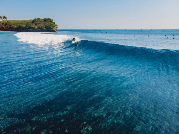 August 2021 Bali Indonesia Aerial View Surfing Ideal Barrel Wave — Stock Photo, Image