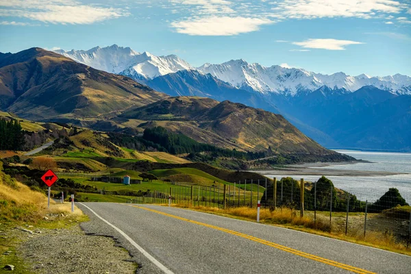 Yazın Göz Kamaştırıcı Manzarası Yeni Zelanda Daki Pukaki Gölü Bakan — Stok fotoğraf