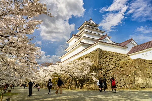 Фукусима Япония 2018 Апреля Туристы Ходят Увидеть Цветение Вишни Полном — стоковое фото