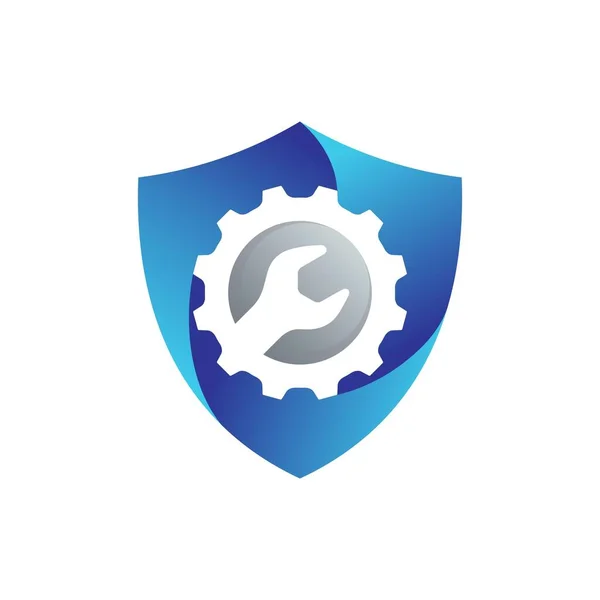 Gear Wrench Logo Shield Concept — Stock Vector
