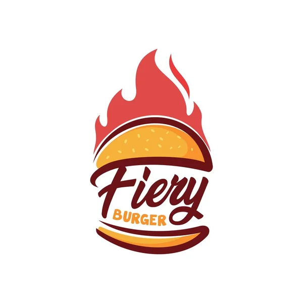 Diseño Del Logo Hamburguesa Fiery Hamburguesa Asada Ilustración Dibujos Animados — Archivo Imágenes Vectoriales