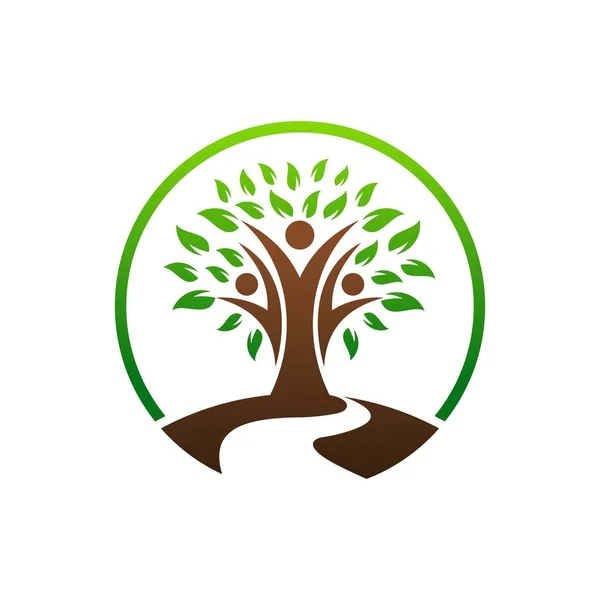 İnsan silueti olan ağaç. Yardım, eğitim, toplum ve doğa bakımı logosu