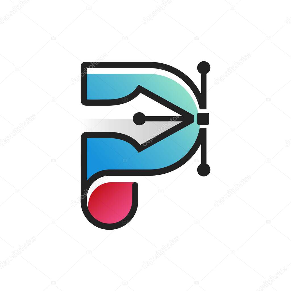 Letter P with Pen tool logo