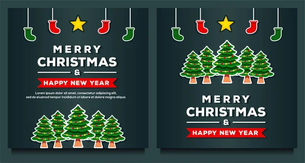 Mutlu Noeller ve mutlu yıllar sosyal medya paylaşımı, Noel ağacı ve çorap banner şablonu