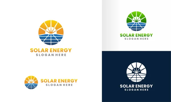 Yaprak konsept logo dizayn şablonlu güneş paneli ve güneş enerjisi logosu