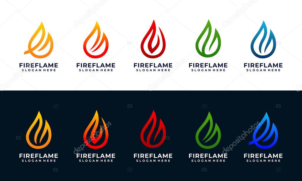 Fire and flame logo design template with multi colors collection