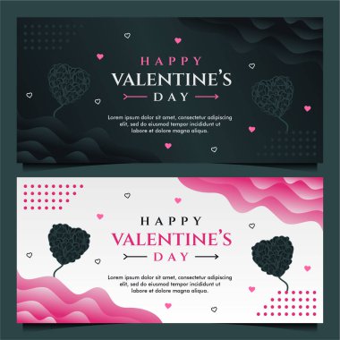 Koyu ve gri arkaplanlı Sevgililer Günü afiş şablonu