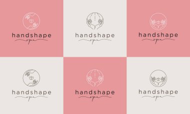 abstract hand logo design template in trendy linear minimal style - hands making circle shape - abstract symbol for cosmetics and packaging, jewelery, hand crafted or beauty products clipart