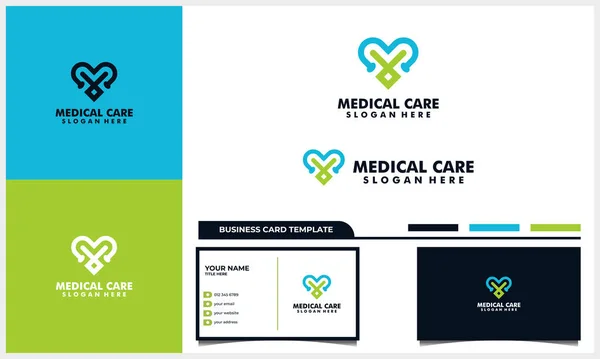 Amore Stetoscopio Cura Medica Logo Design Concept Modello Biglietto Visita — Vettoriale Stock