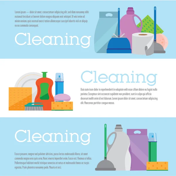 Three baners cleaning — Stockvector