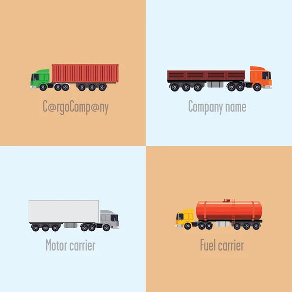 Vier banners met verschillende trucks — Stockvector