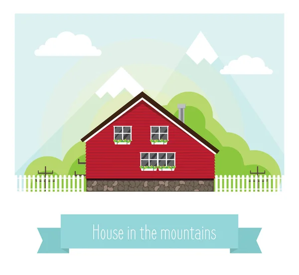 Illustration d'une maison dans les montagnes — Image vectorielle