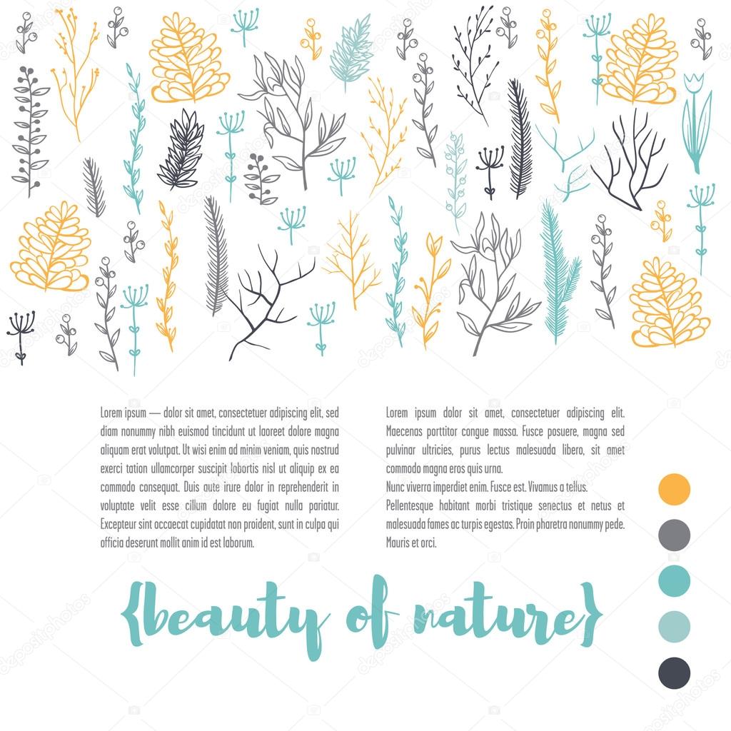 The publishing template is decorated with branches of plants