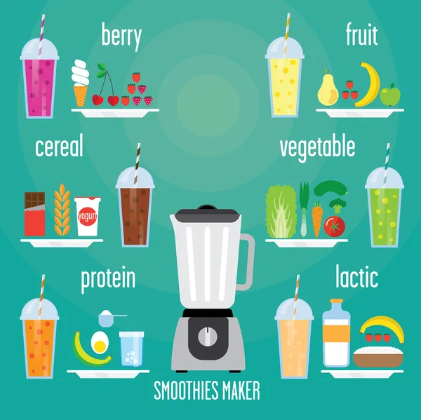 Blender Modern dengan smoothie dari berbagai jenis - Stok Vektor