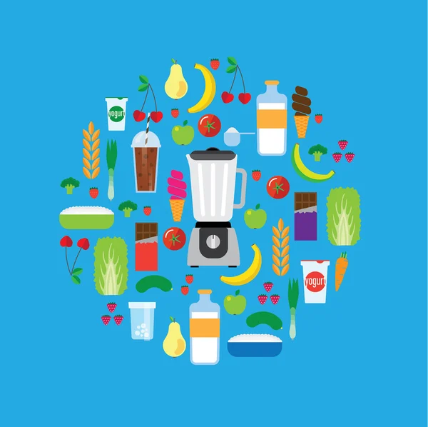 Modern blender and the ingredients for a smoothie — Stock Vector