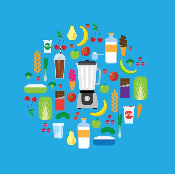 Licuadora moderna y los ingredientes para un batido — Vector de stock