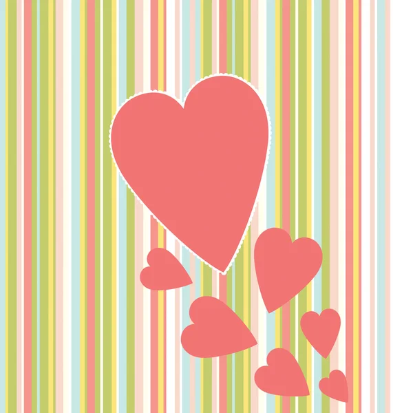 Card with hearts on striped background — Stock Vector