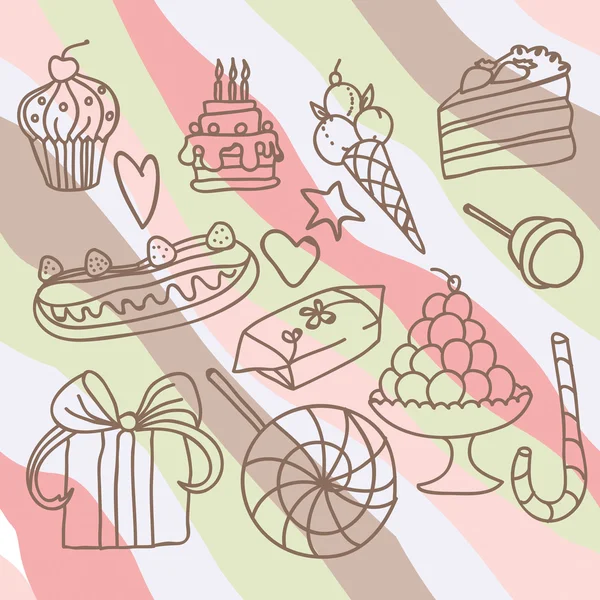 Illustration uppsättning av sötsaker — Stock vektor