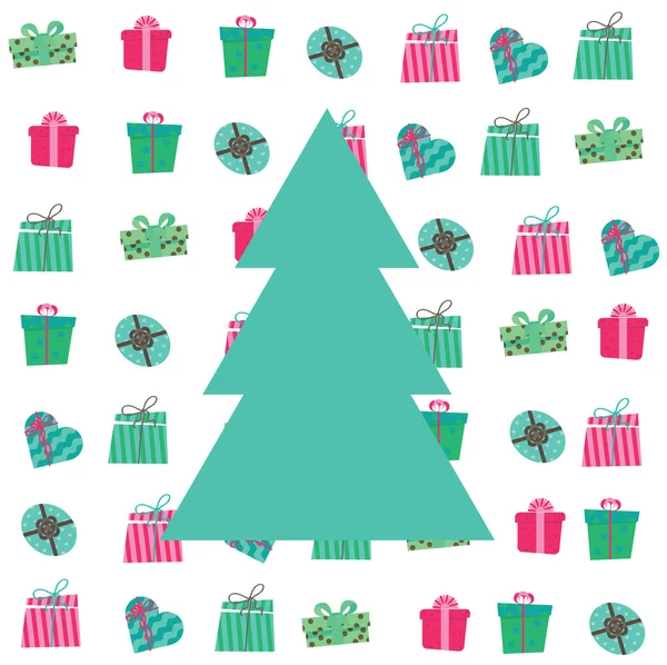 Biglietto con albero di Natale dalle scatole regalo . — Vettoriale Stock