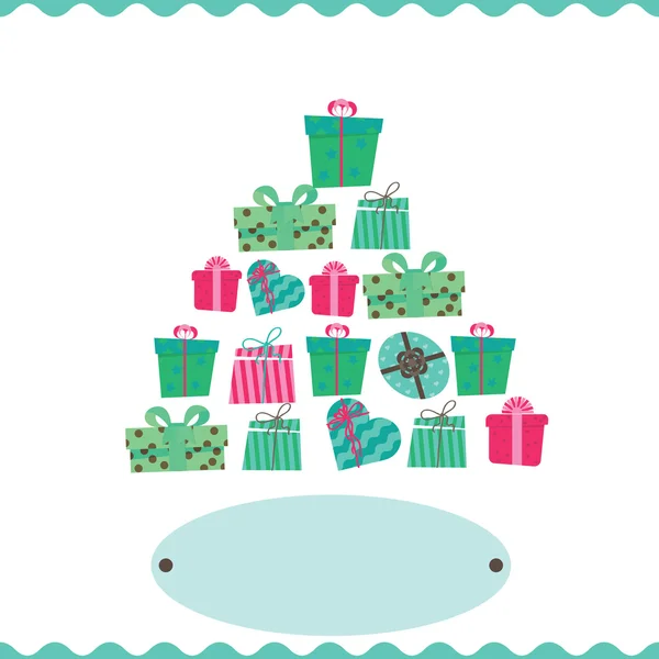 Tarjeta con árbol de Navidad de las cajas de regalo — Vector de stock