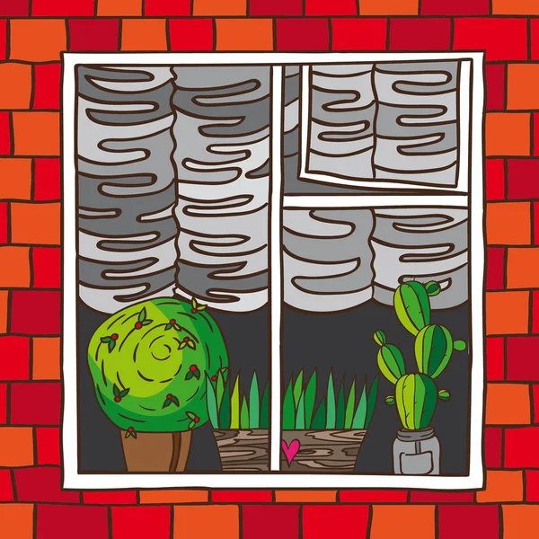 Fenêtre avec fleur en pot — Image vectorielle