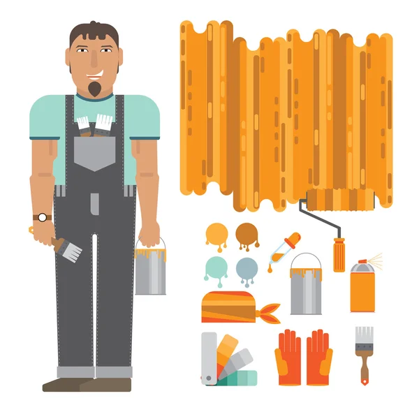 Illustration painter of his inventory — Stock Vector